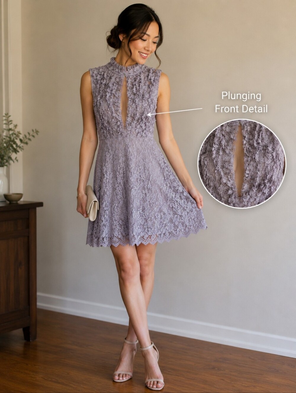 Sentimental NY by Sam Hourani Silver/Gray Ruffle Lace Fit & Flare Dress ✨ Size S